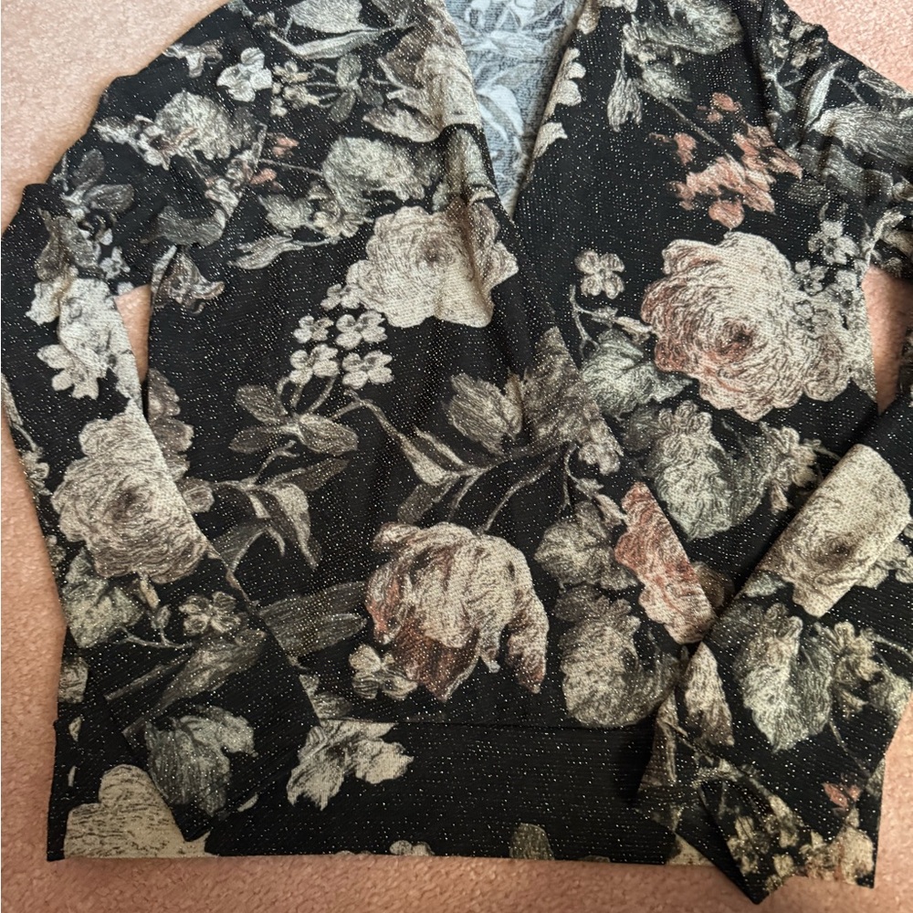 BKE Black Floral Blouse Romantic Design